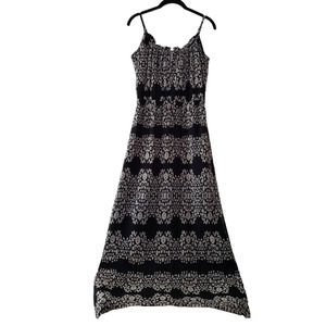 Banana Republic Spaghetti Strap Elastic Waist Maxi Dress, Black & Beige, Sz 0